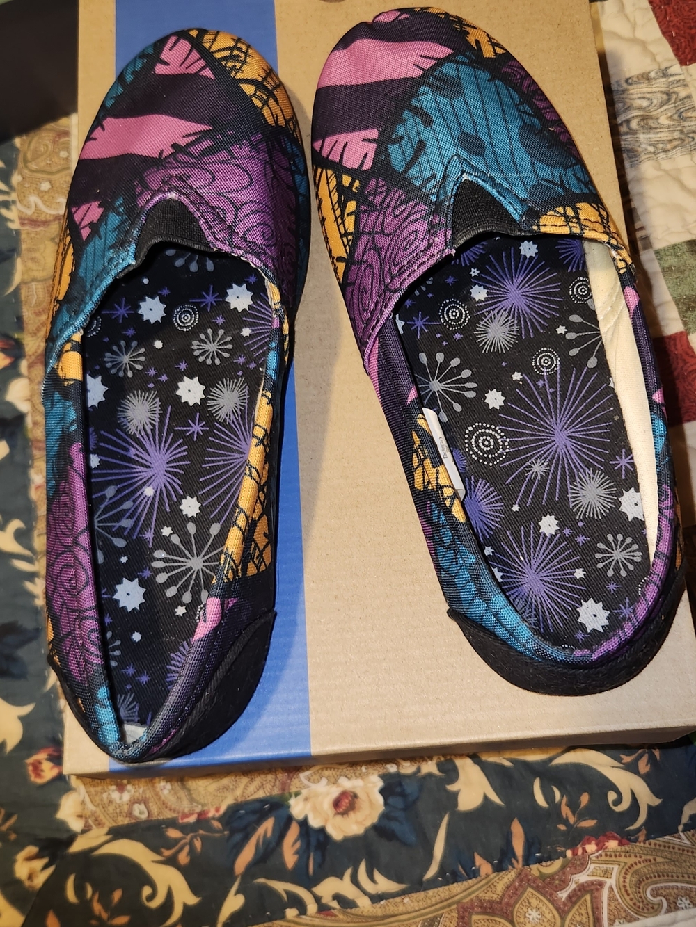 Multicolor Patterned Slip-On Flats - Black, Purple, Teal, Pink, Yellow